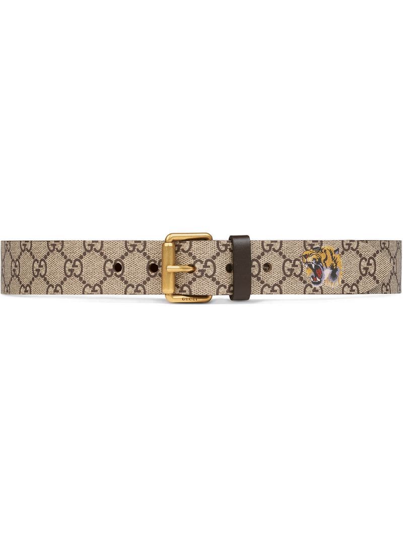 Gucci - Tiger print GG Supreme belt - men - Leather/Canvas/Brass - 110, 105 - Brown