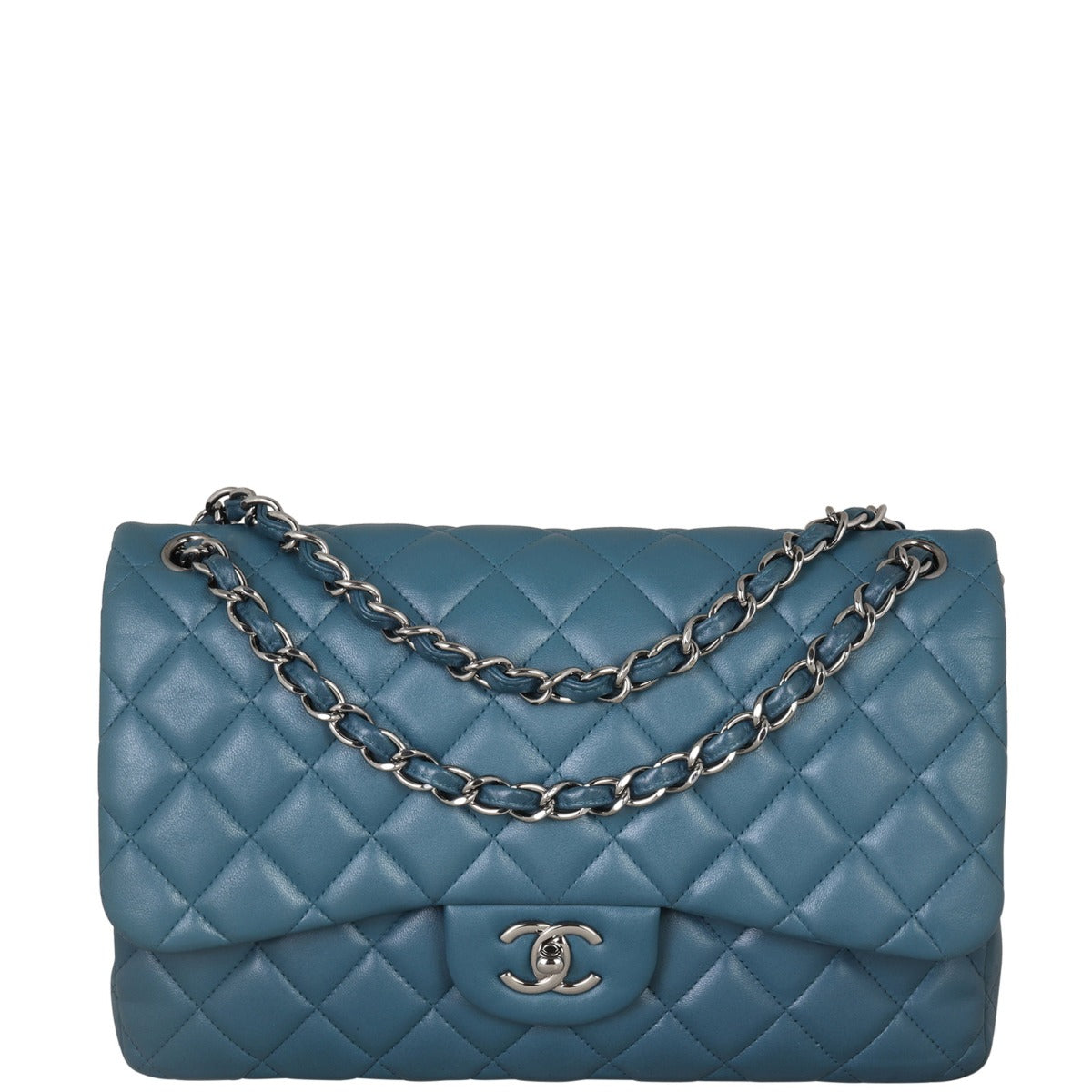 Chanel Classic Double Jumbo Teal Handbag Blue Flap