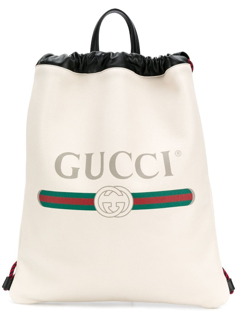 Gucci - logo print drawstring backpack - unisex - Leather - One Size - White
