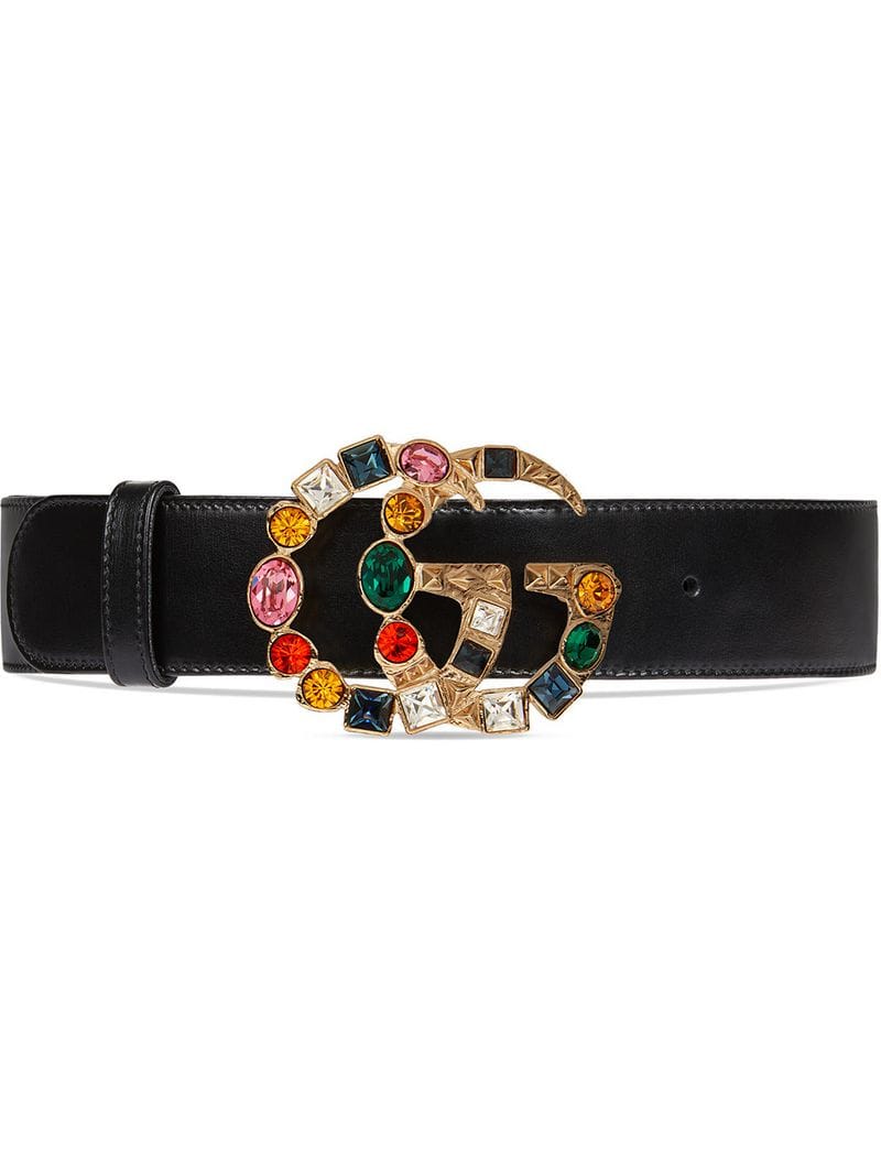 Gucci - Leather belt with crystal Double G buckle - women - Leather - 75, 90, 80, 70, 85, 95, 100 - Black