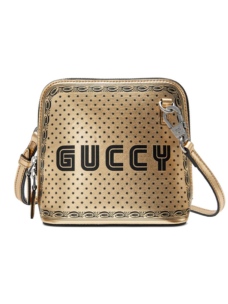 Gucci - gold-tone Guccy mini leather shoulder bag - women - Leather/Silk - One Size - Metallic