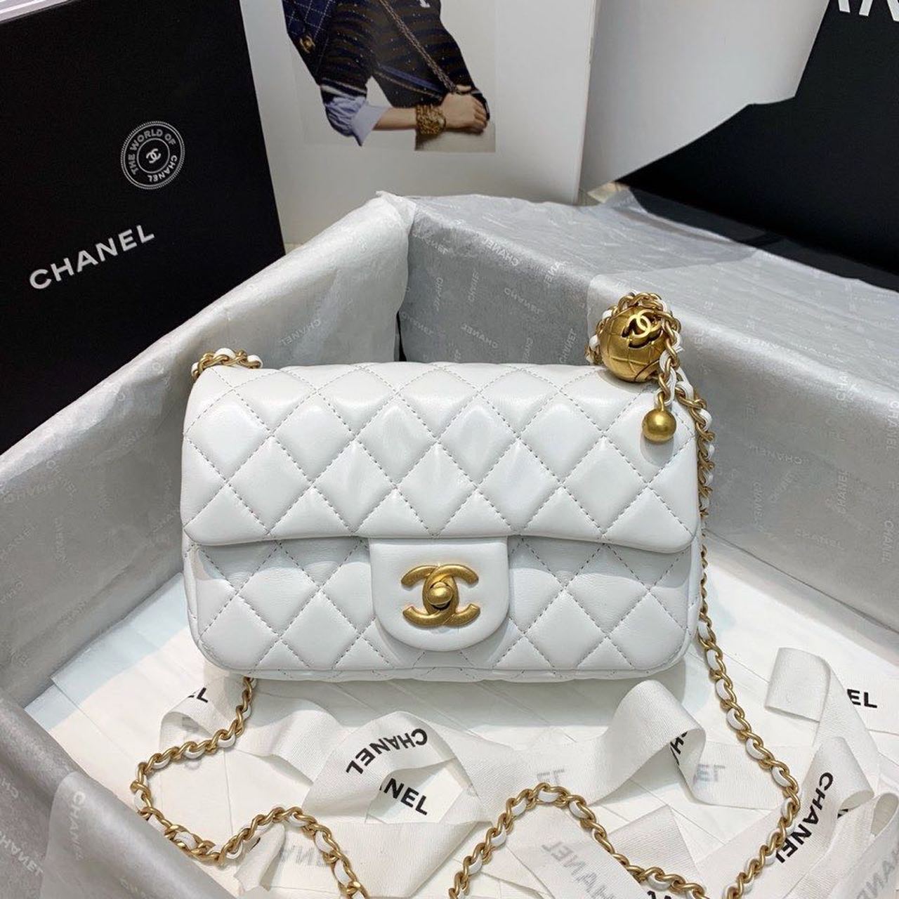 Chltop Qualityap Bag With Chlball On Strap White Crossbody Bag