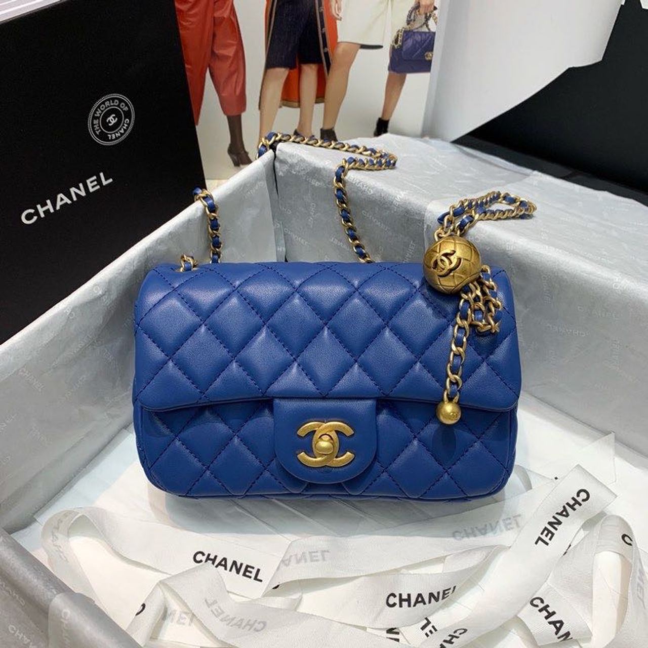 Chltop Qualityap Bag With Chlball On Strap Blue Crossbody Bag