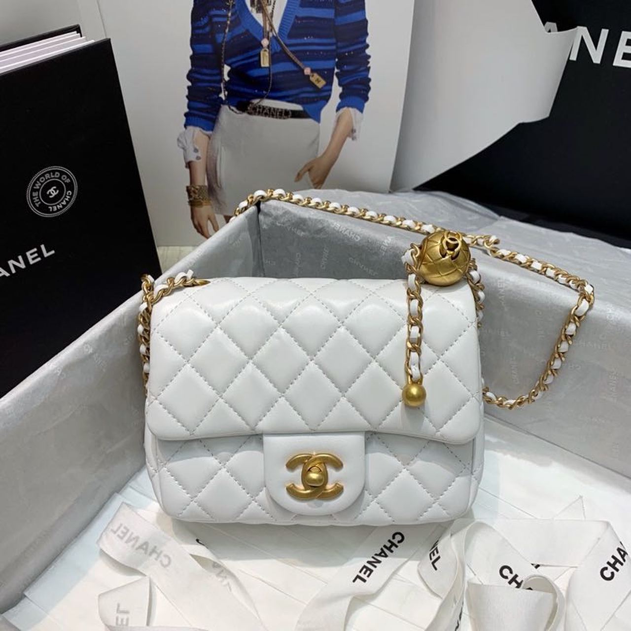 Chlmini Top Qualityap Bag With Chlball On White Crossbody Bag