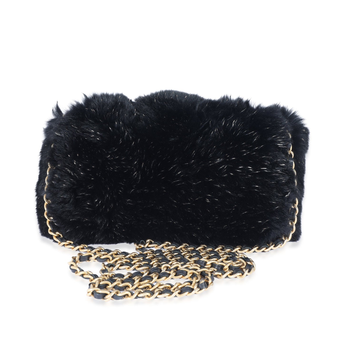CHANEL CC Black Fur Chain Clutch