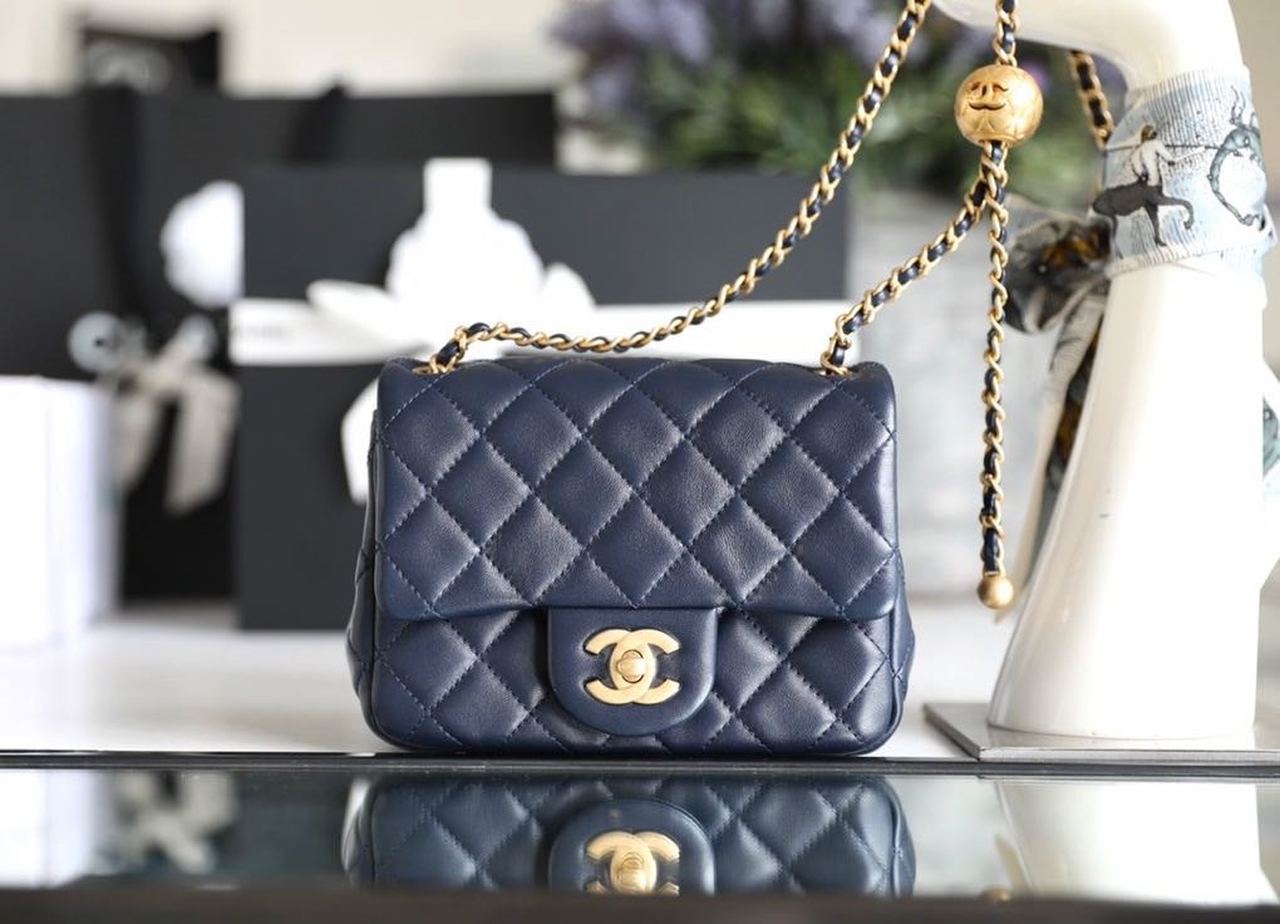 CHLMini CHLBall On Strap , Blue Navy Flap Crossbody Bag