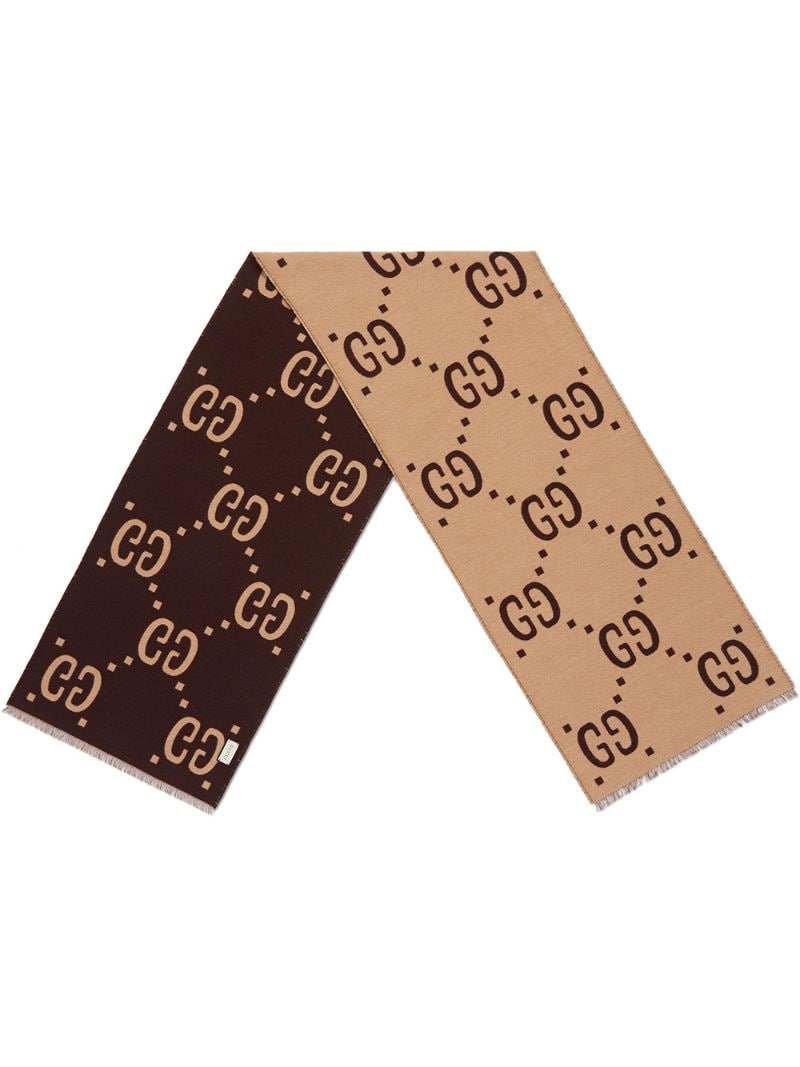 Gucci - GG jacquard wool silk scarf - men - Wool/Silk - One Size - Brown