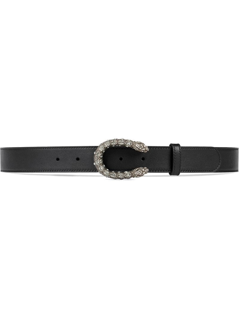 Gucci - Leather belt with crystal Dionysus buckle - women - Leather/Swarovski Crystal - 90 - Black