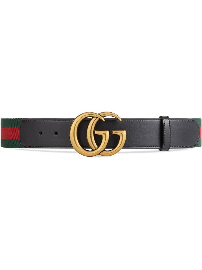 Gucci - Web belt with Double G buckle - women - Brass/Leather/Canvas - 85, 90 - Green