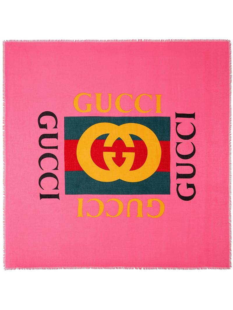 Gucci - Gucci logo modal silk shawl - women - Silk/Modal - One Size - PINK