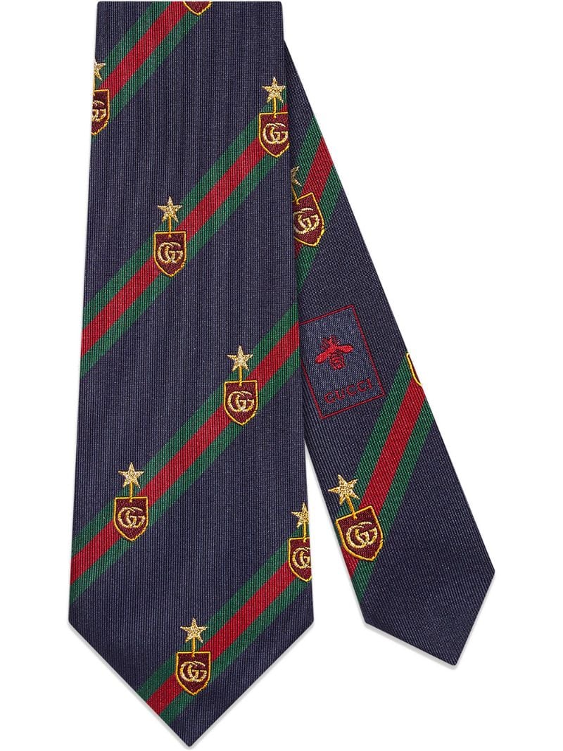 Gucci - Web crest silk tie - men - Polyester/Metallic Fibre/Silk - One Size - Blue