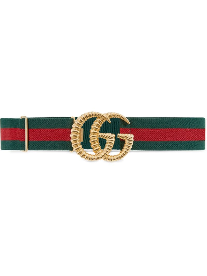 Gucci - GG-embellished striped belt - women - Spandex/Elastane/metal - 90, 65, 70, 75, 80, 95, 85 - Green