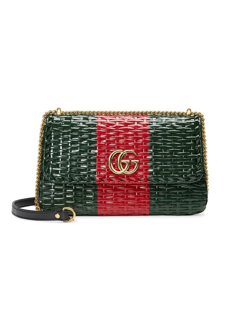 Gucci - green and red Web straw small shoulder bag - women - Viscose/metal/Straw - One Size - Green