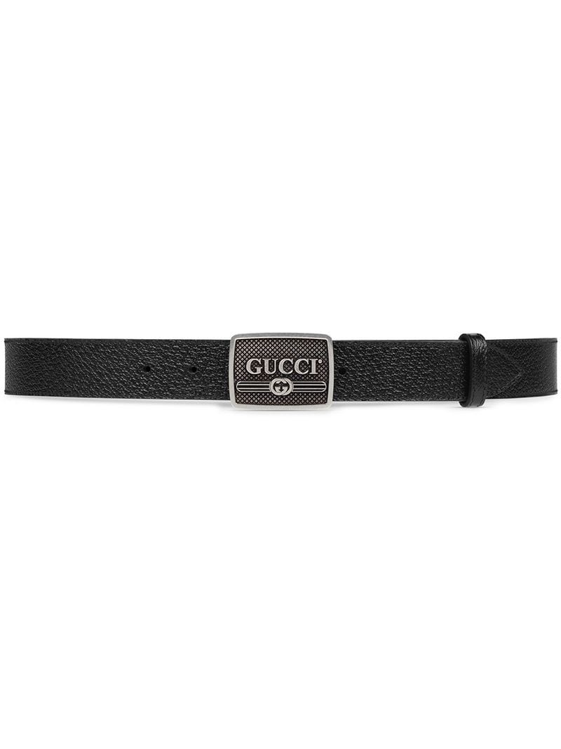 Gucci - logo plaque buckle belt - men - metal/Leather - 80, 75 - Black
