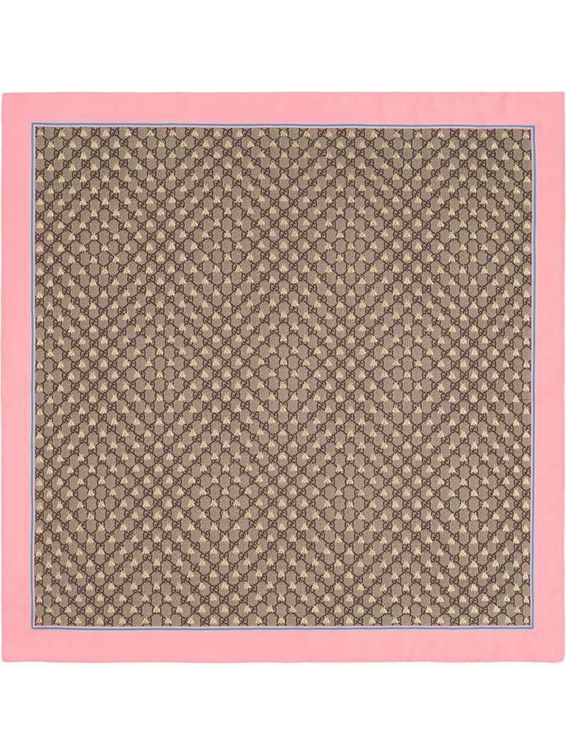 Gucci - GG bees silk scarf - women - Silk - One Size - NEUTRALS