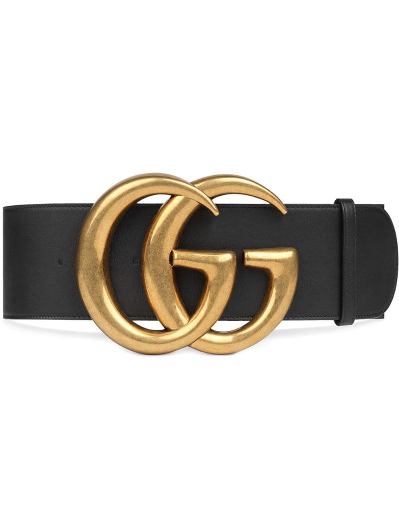 Gucci - Wide leather belt with Double G - women - Brass/Leather - 75, 85, 90, 80, 95, 70 - Black