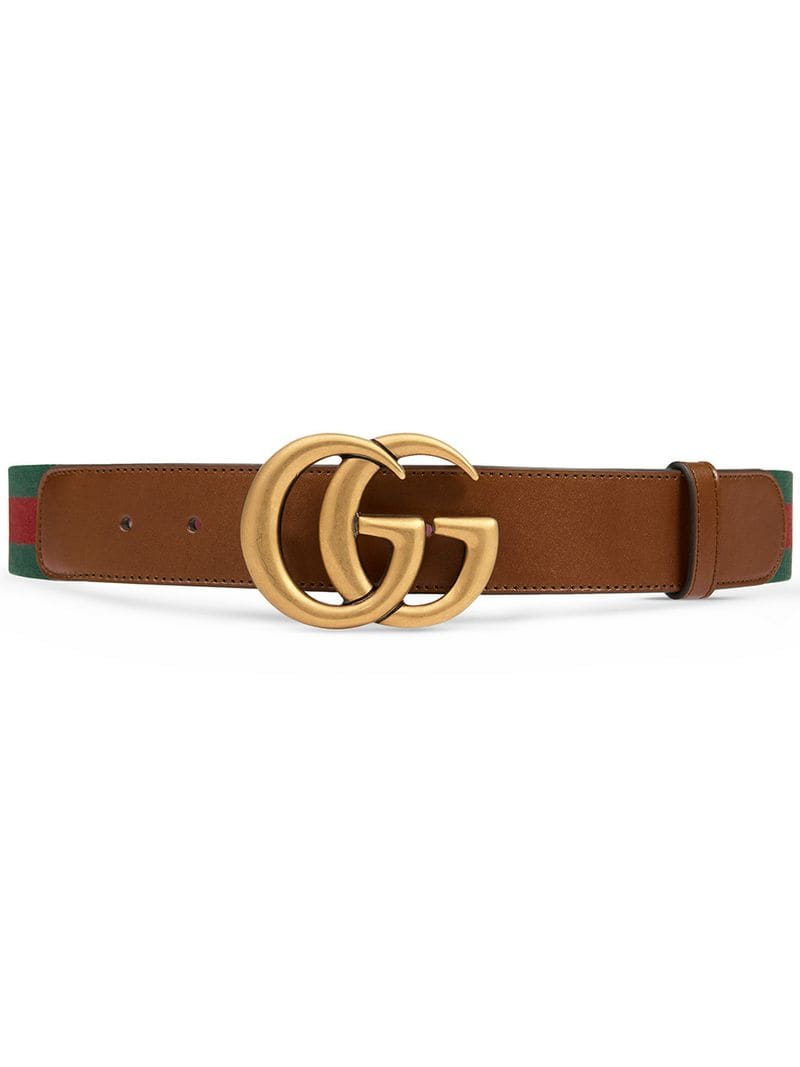 Gucci - Double G buckle Web belt - women - metal/Canvas/Leather - 85, 65, 70, 75, 80, 90, 95, 100 - Brown