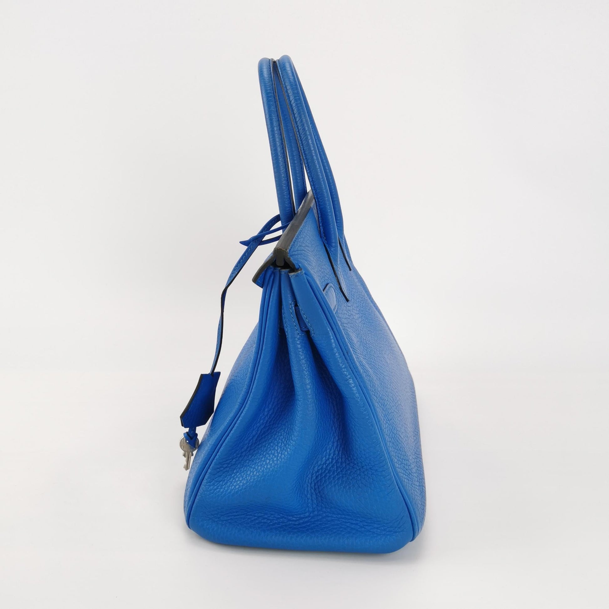 Hermes Birkin Bleu Hydra T Togo Calfskin Tone Leather Silver Travel Bag