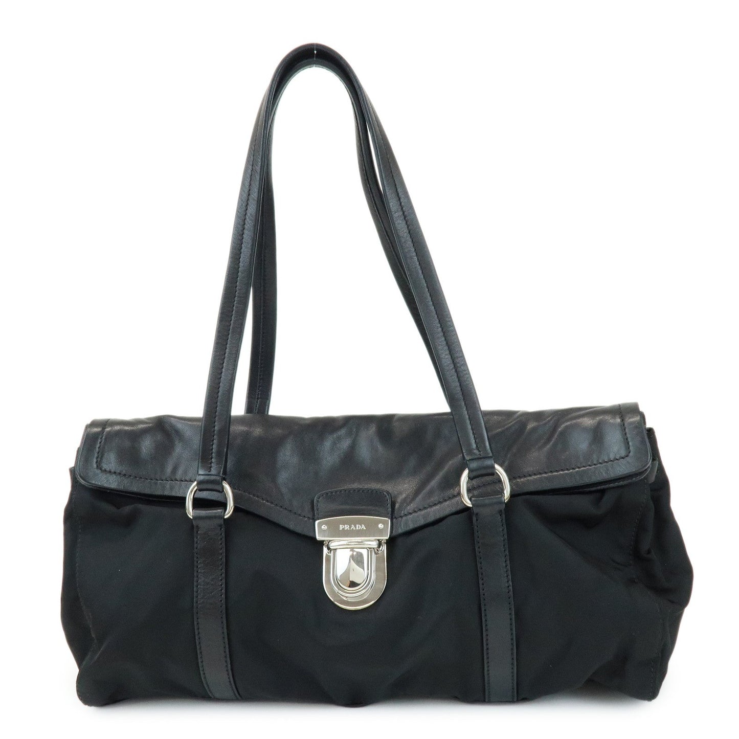 Shoulder Bag Triangle Nappa Leather Nylon Black