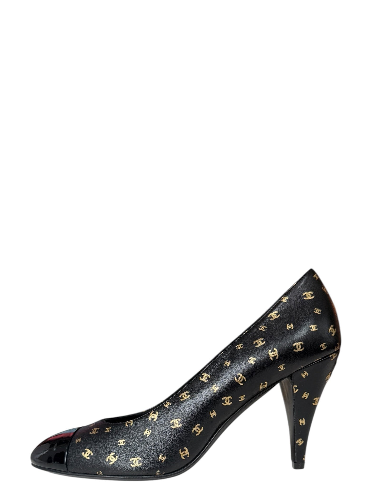 Chanel New Black CC Print Pumps Sz 39.5 for Women