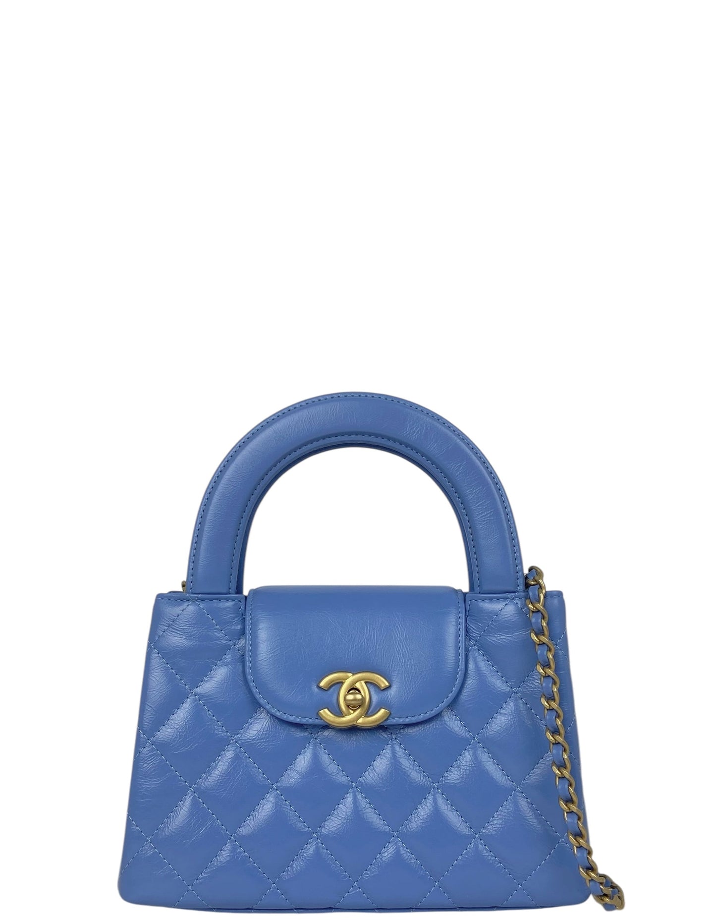 Chanel Blue Calfskin Quilted Nano Kelly Shopper Bag