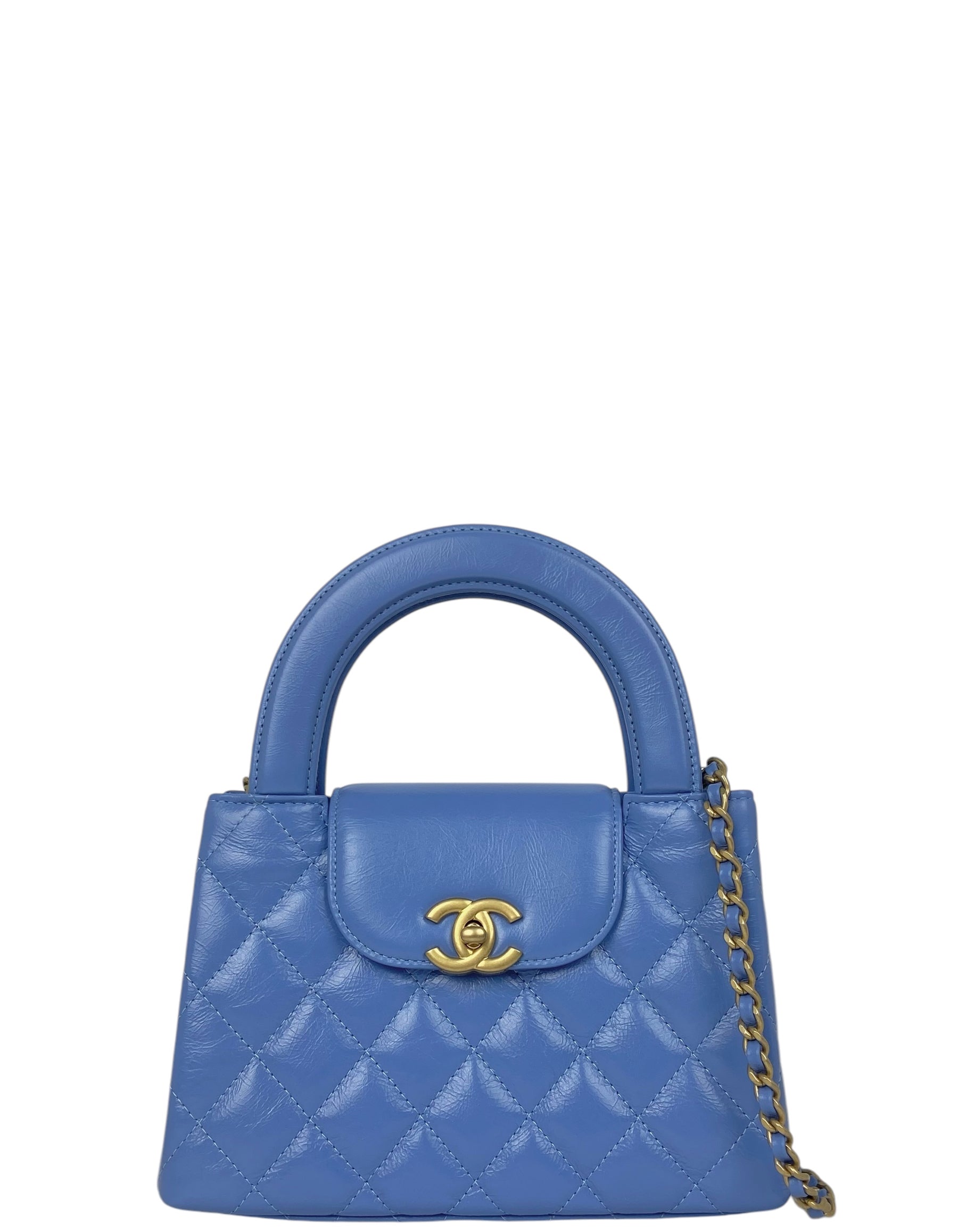 Chanel 2025 Blue Calfskin Quilted Nano Kelly Shopper Handbag