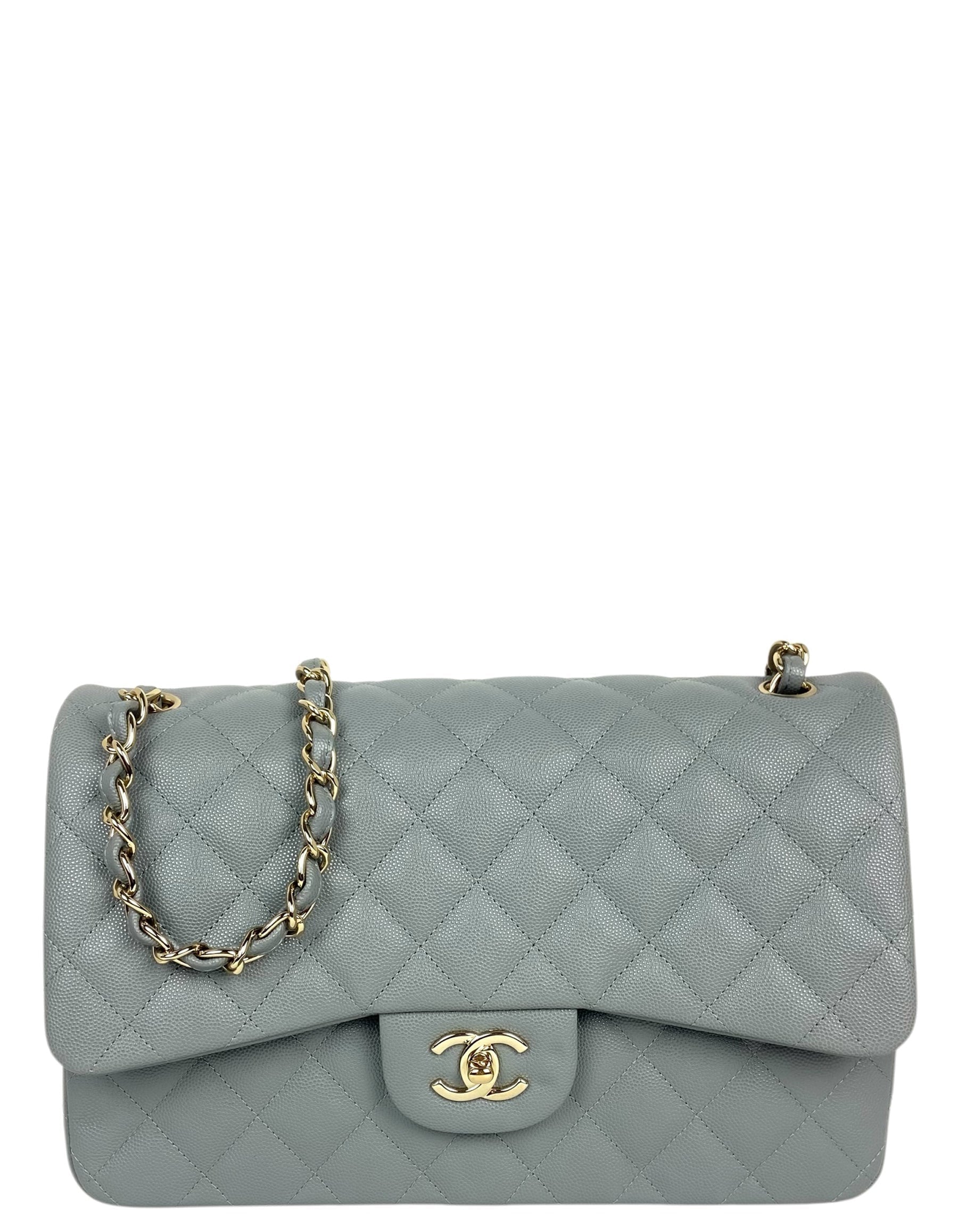 Chanel Grey Caviar Classic Double Flap Jumbo Women Shoes