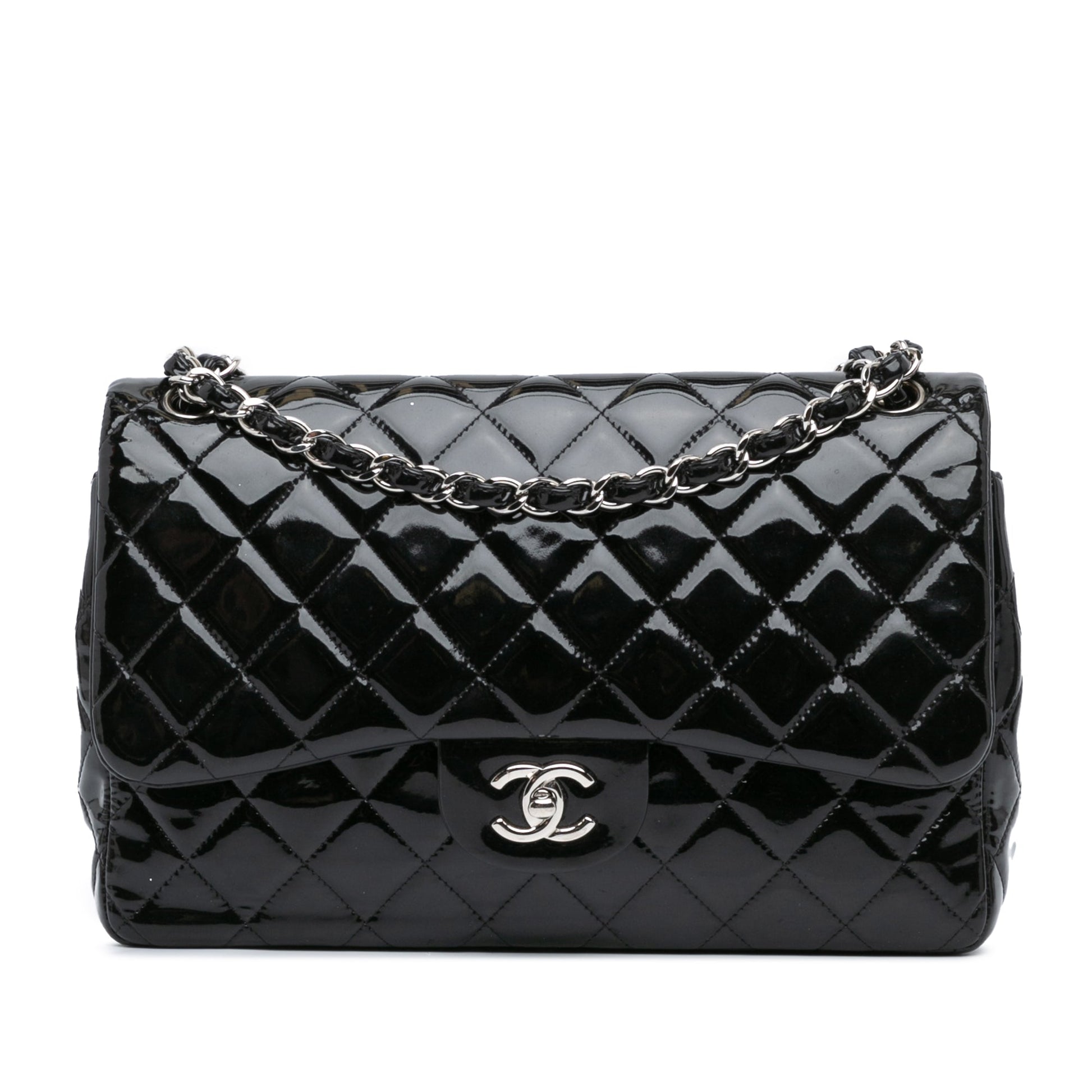 Black Chanel Jumbo Classic Patent Double Flap Shoulder Bag