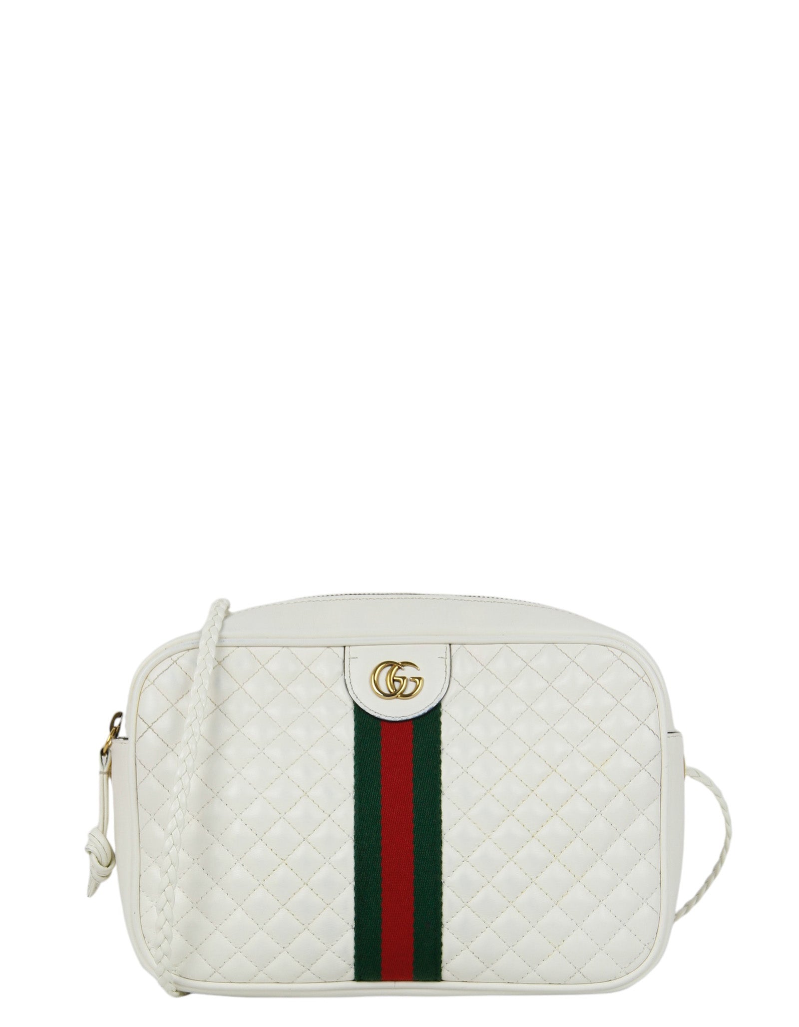 Gucci White Calfskin Web Trapuntata Small GG Shoulder Bag