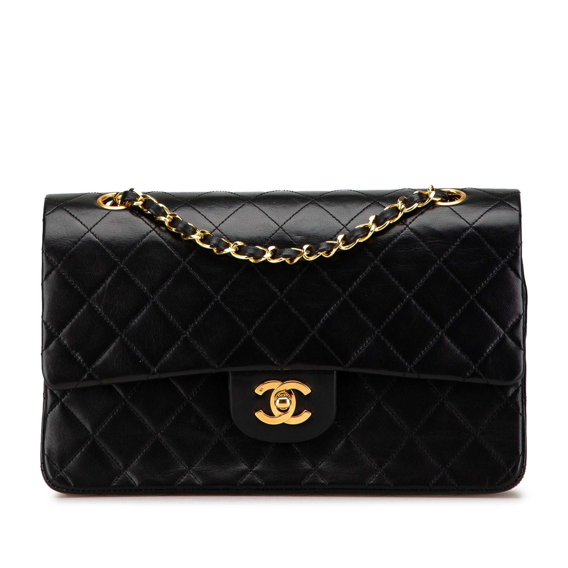 Black Chanel Medium Classic Lambskin Double Flap Shoulder Bag