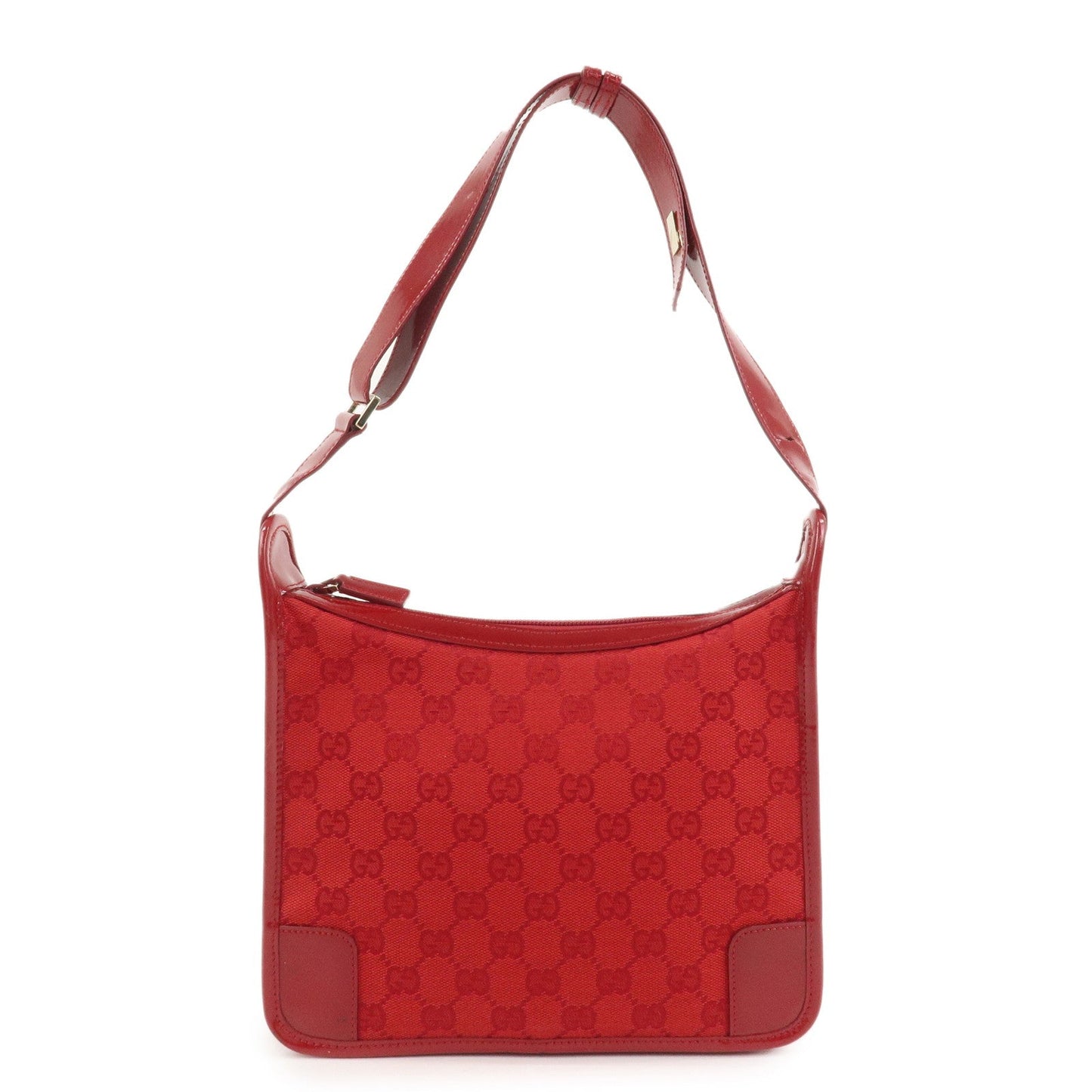 GUCCI GG Canvas Patent Leather Shoulder Bag Hand Bag Red 001??4206