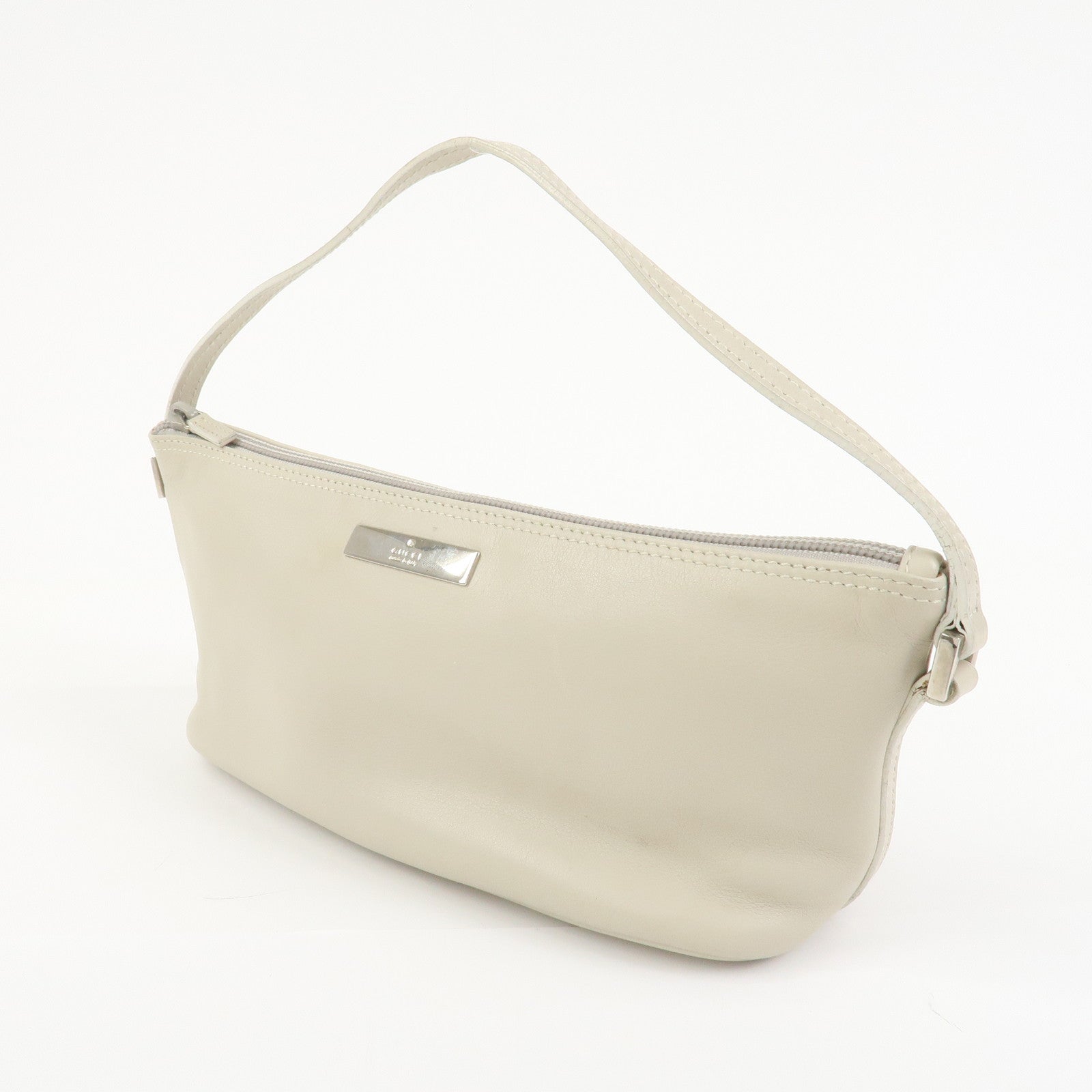 GUCCI Boat Bag Leather Pouch Hand Bag Ivory 039??1103