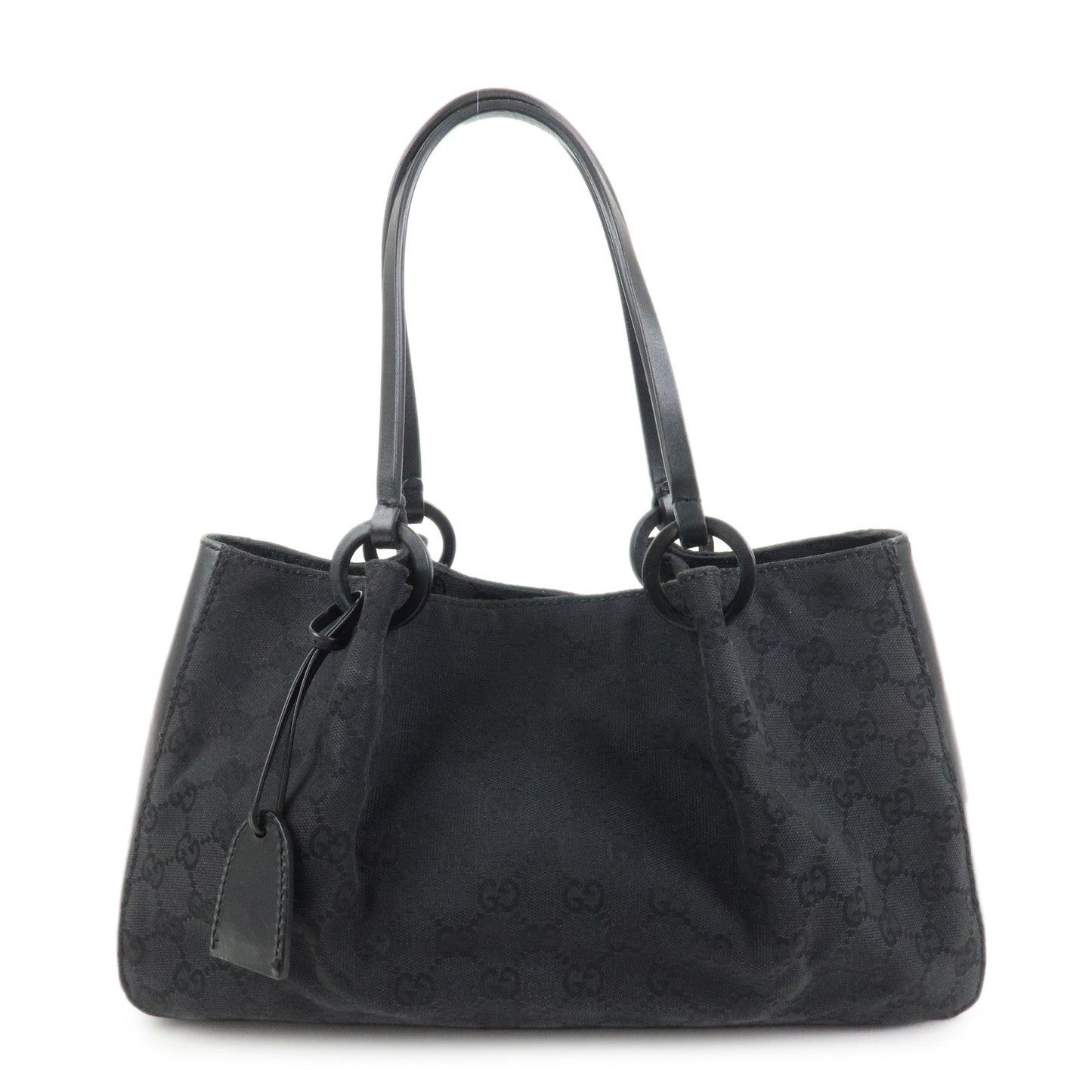 GUCCI GG Monogram Canvas Leather Tote Shoulder Bag Black 94898
