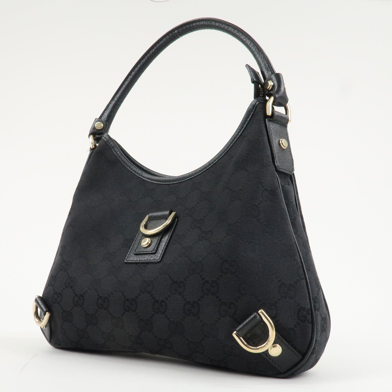 GUCCI Abbey GG Canvas Leather Shoulder Bag Black 130738