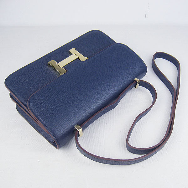 Hermes Luxury Calf Message Bag H Dark Golden Leather Blue Travel Bag