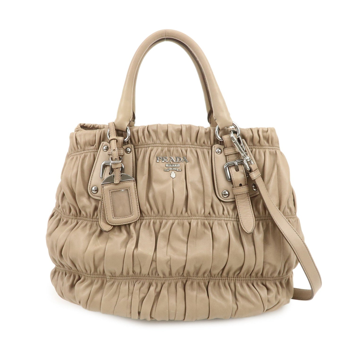 Shoulder Bag Gathered 2Way Hand Bag Leather Logo