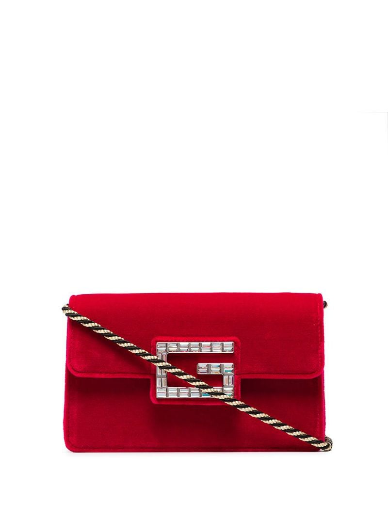 Gucci - red Broadway velvet crystal G shoulder bag - women - Leather/Velvet - One Size - Red