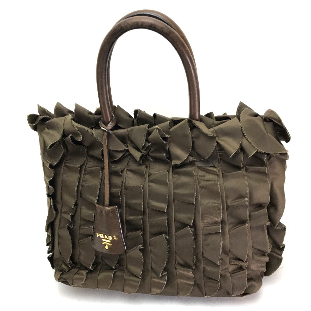 Tote Bag , Brown Frill Leather Canvas