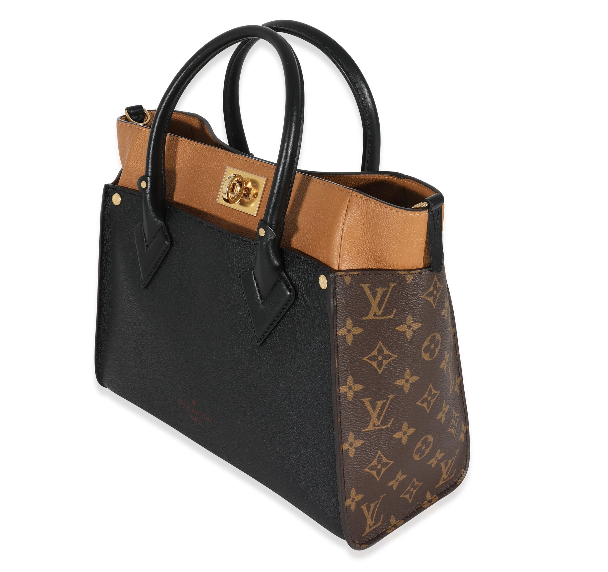 Louis Vuitton & Tan On My Side Monogram Canvas Calfskin Black Handbag