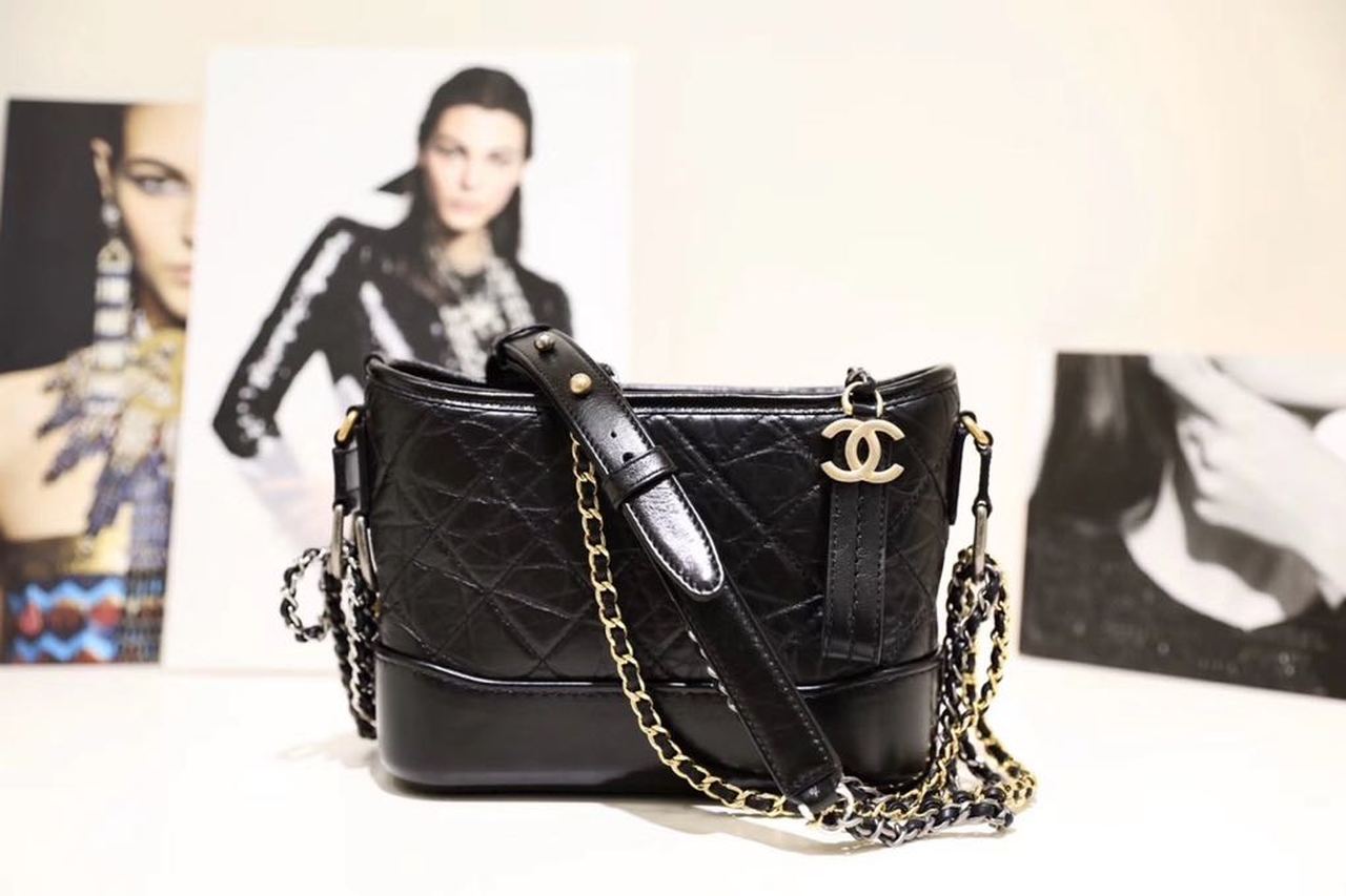 CHL Gabrielle 20cm Aged Spring Leather Calfskin Black Jewelry