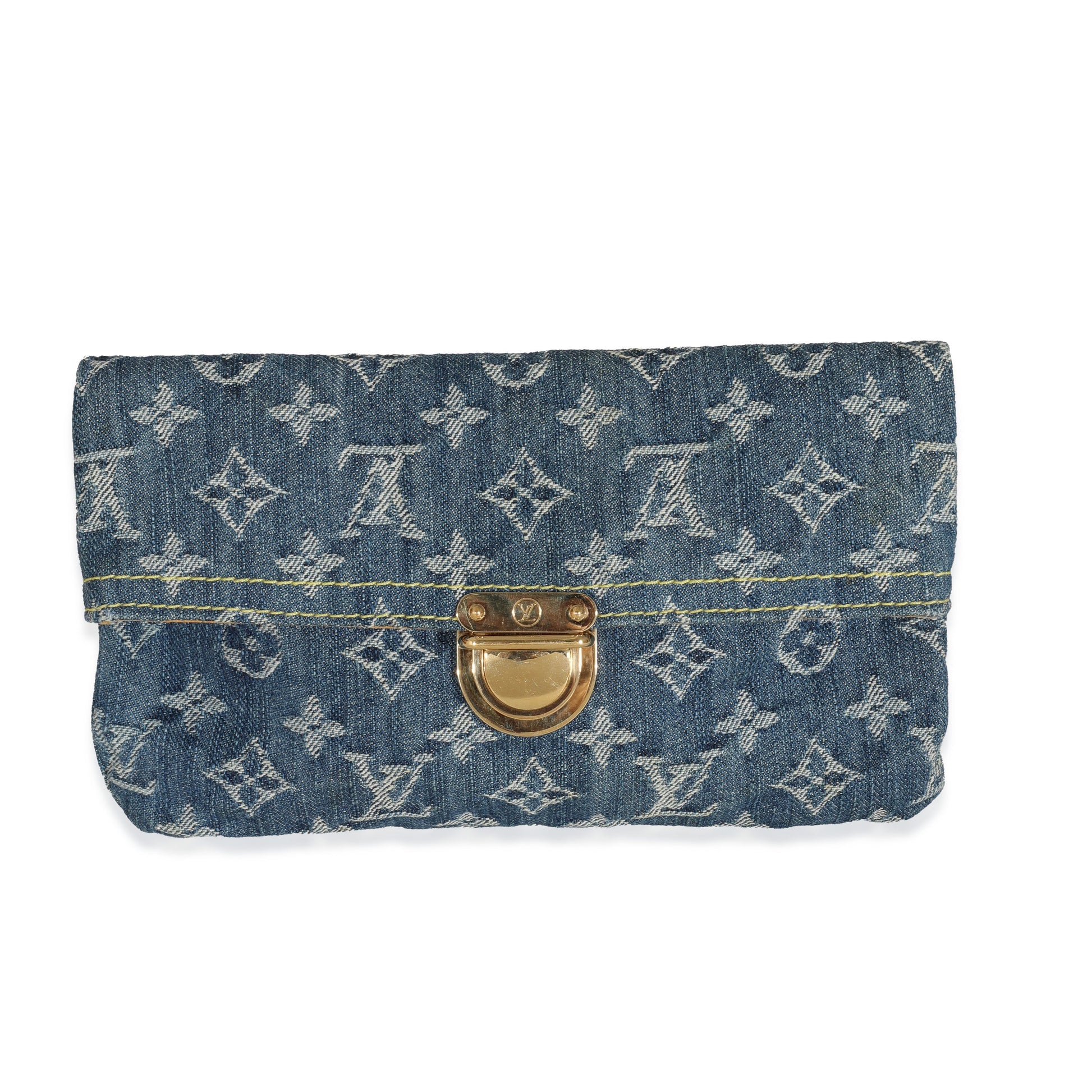 Louis Vuitton Plat Pochette Monogram Denim Blue Clutch Bag