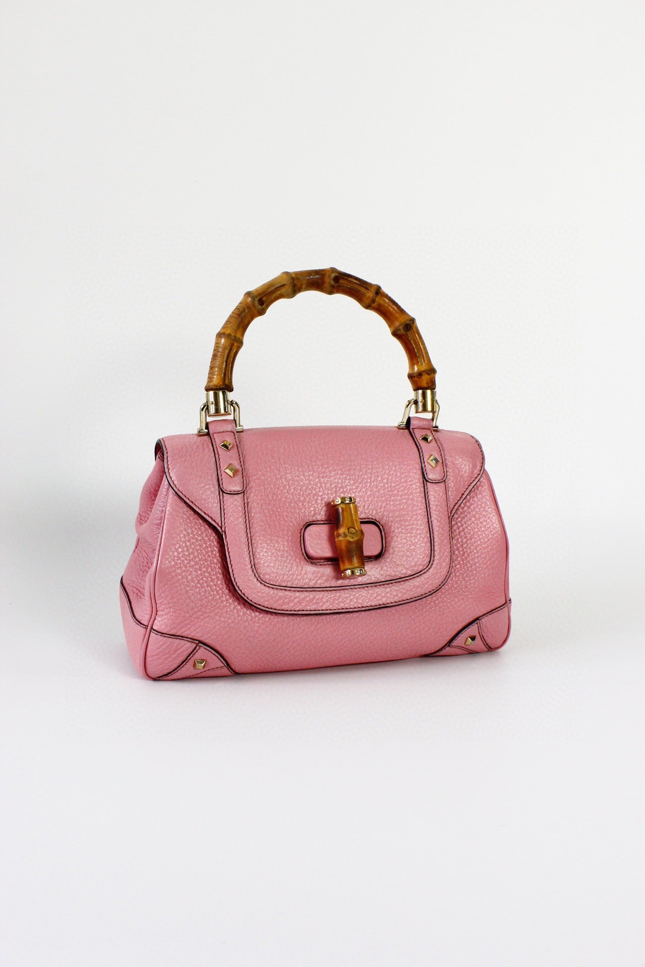 Gucci Bamboo Studs Leather Pink Medium Top Handle Travel Bag