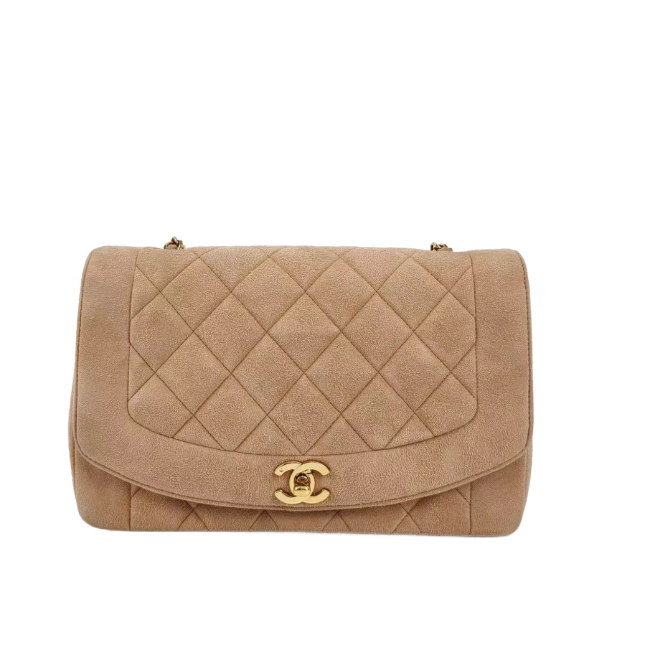 Chanel Diana Suede 24k Plated Hardware Gold Beige Handbag
