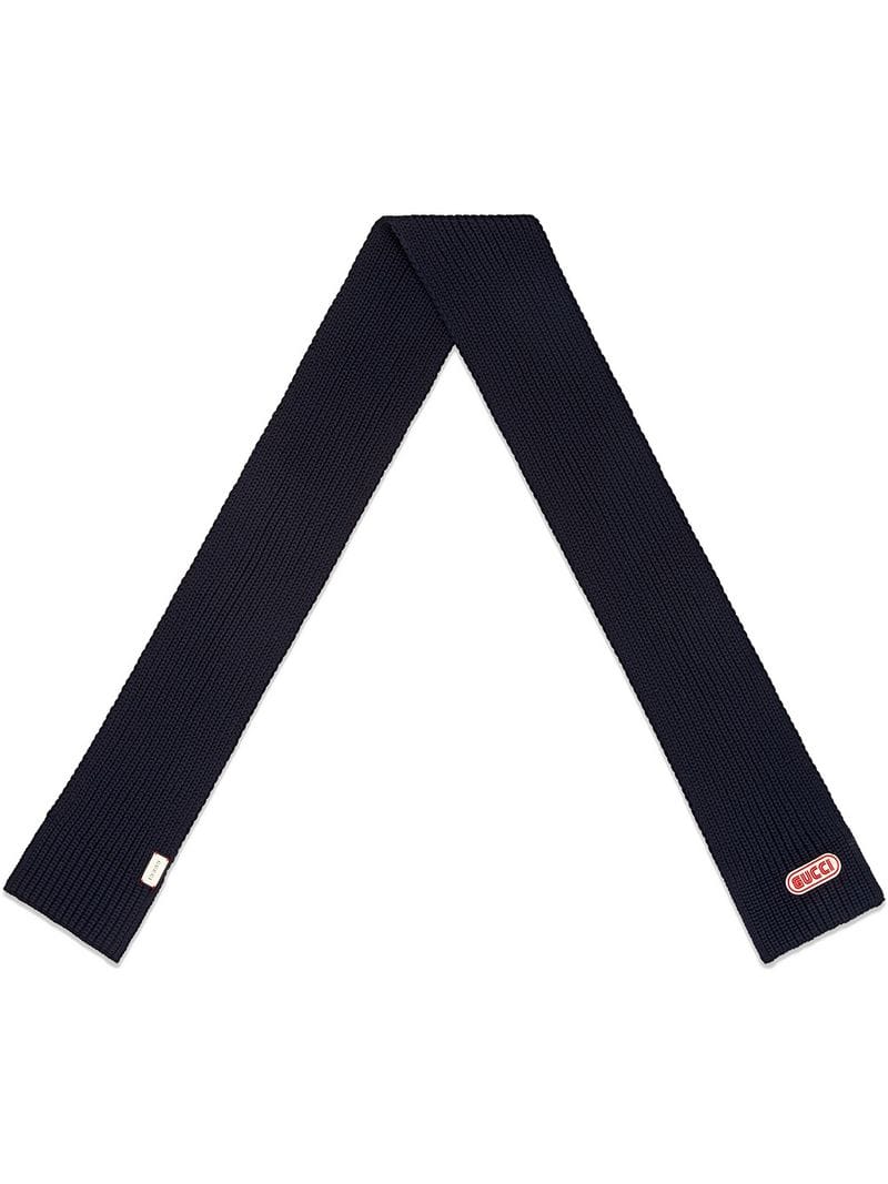 Gucci - Wool scarf with Gucci patch - men - Polyester/Wool/Polyurethane - One Size - Blue