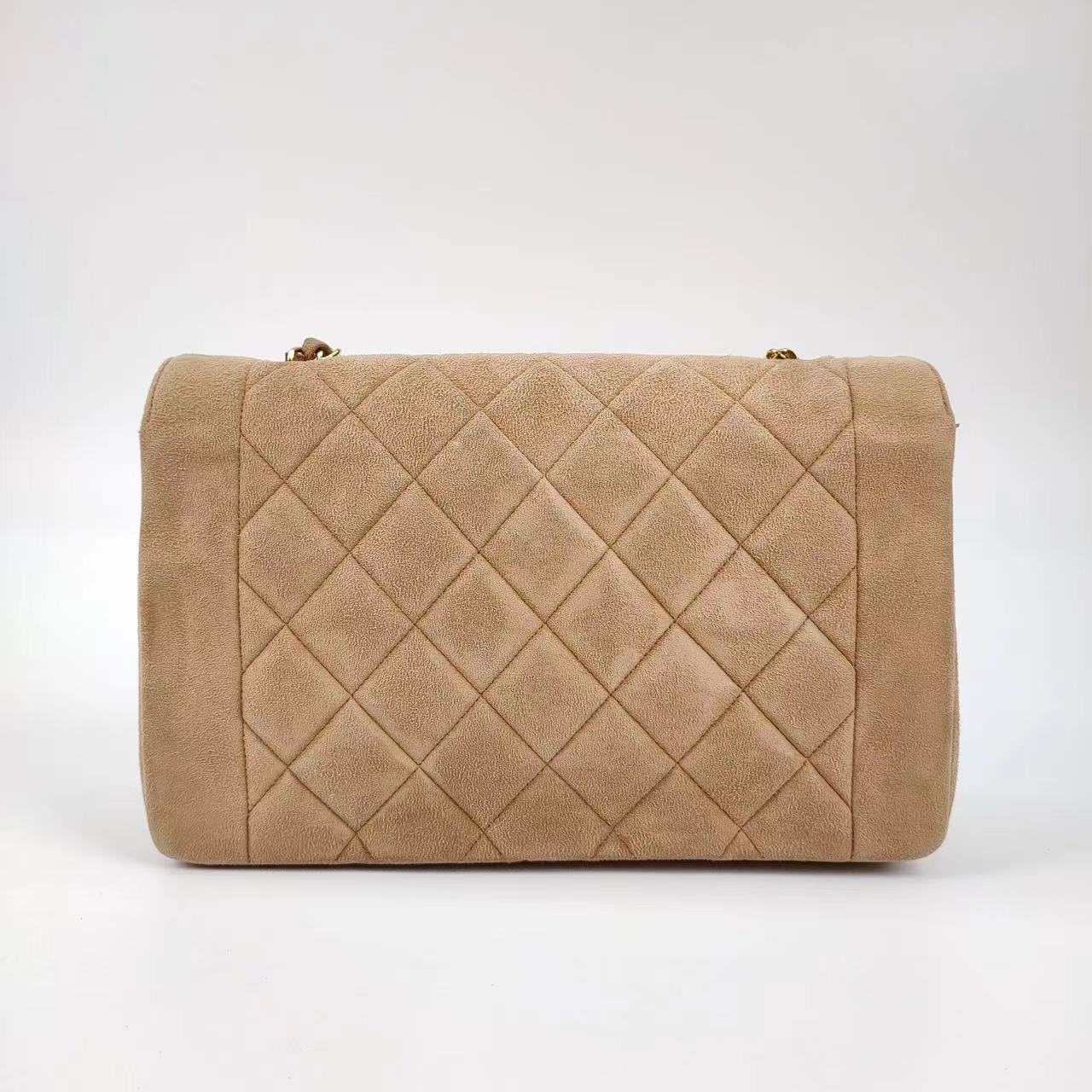 Chanel Diana Suede 24k Plated Hardware Gold Beige Handbag