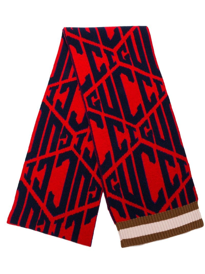 Gucci - logo printed scarf - men - Wool/Polyamide/Spandex/Elastane - One Size - Red