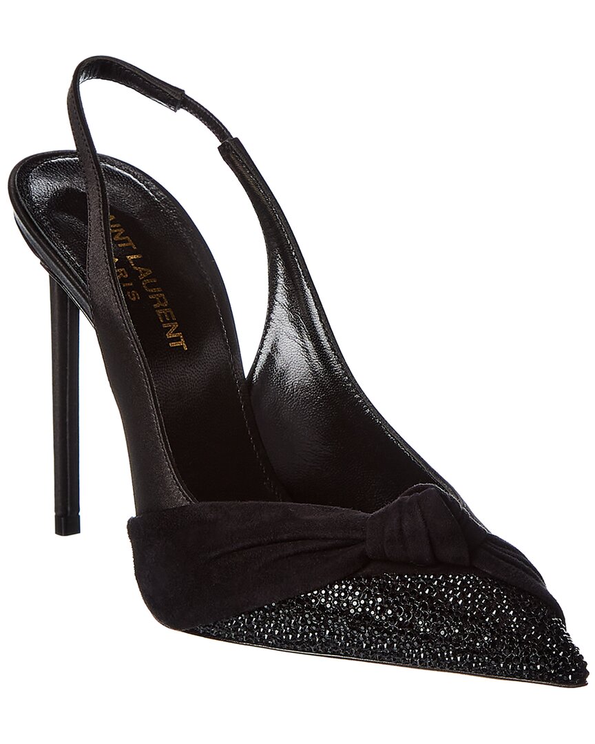 YSL Saint Laurent Sling Bag Zoe 105 & Slingback Pump Satin Suede Black Shoes