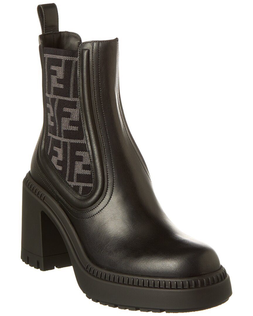 Fendi Shoe Ff Domino Boot, 38 Leather Black Logo Shoes