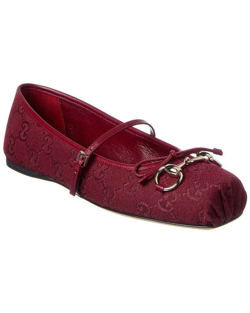 Gucci Horsebit Gg Canvas & Leather Flat