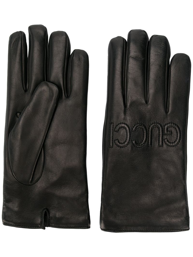 Gucci - logo embossed gloves - women - Lamb Skin - 9.5 - Black